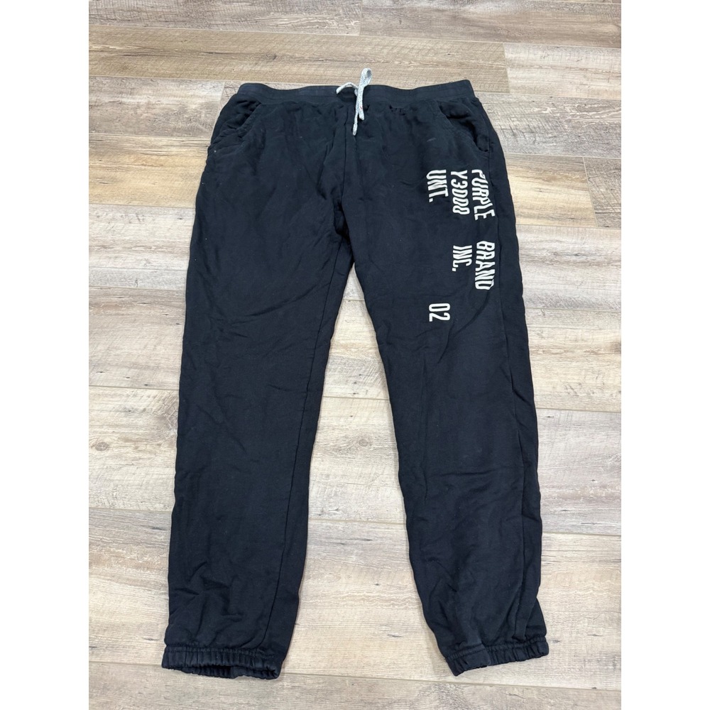 Purple Brand Mens XXL Black Graphic Logo Jogger Sweatpants Drawstring Pockets